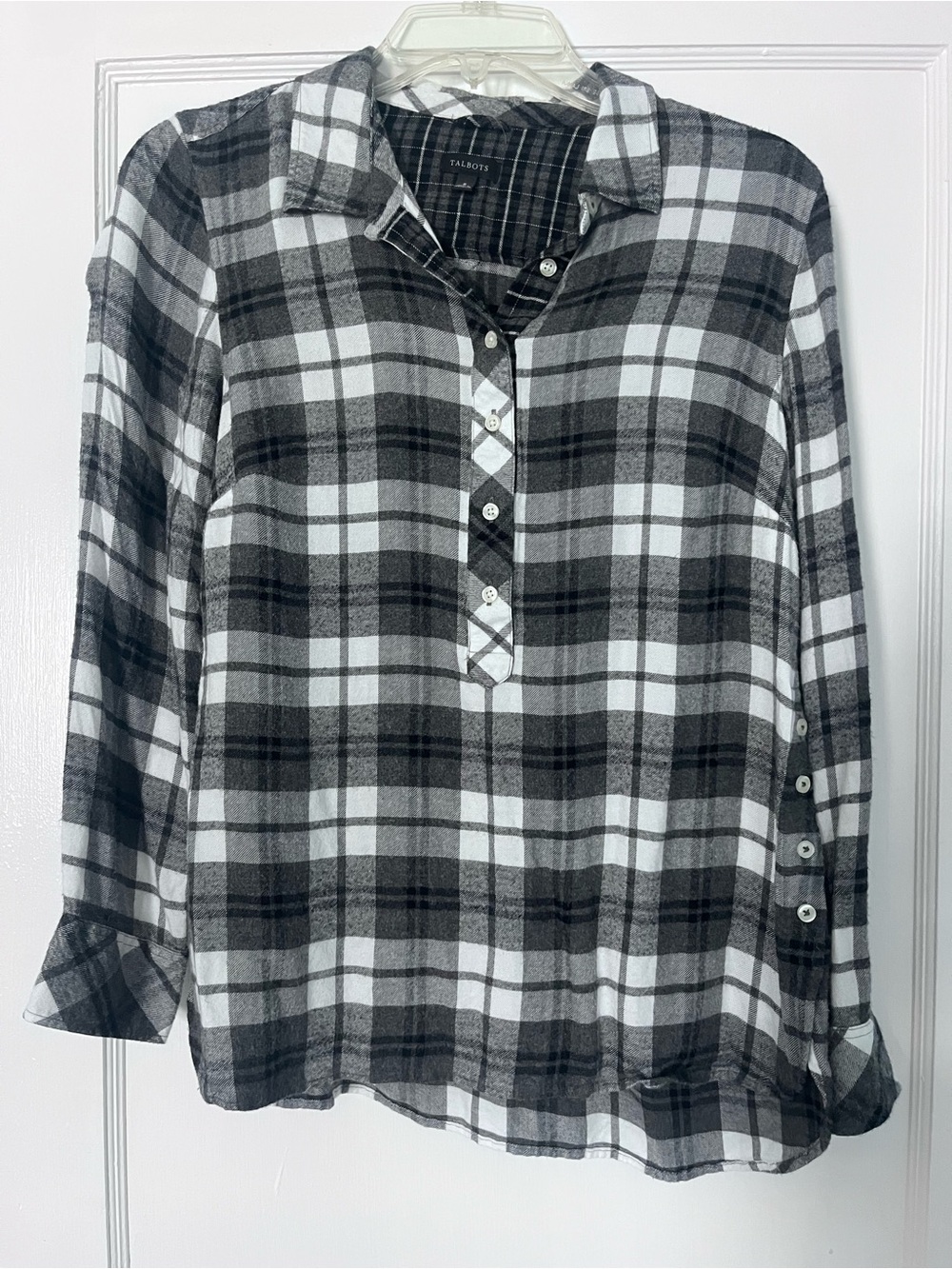 Talbots Black and White Plaid Button-Front Super Soft Flannel Tunic - Picture 1 of 6